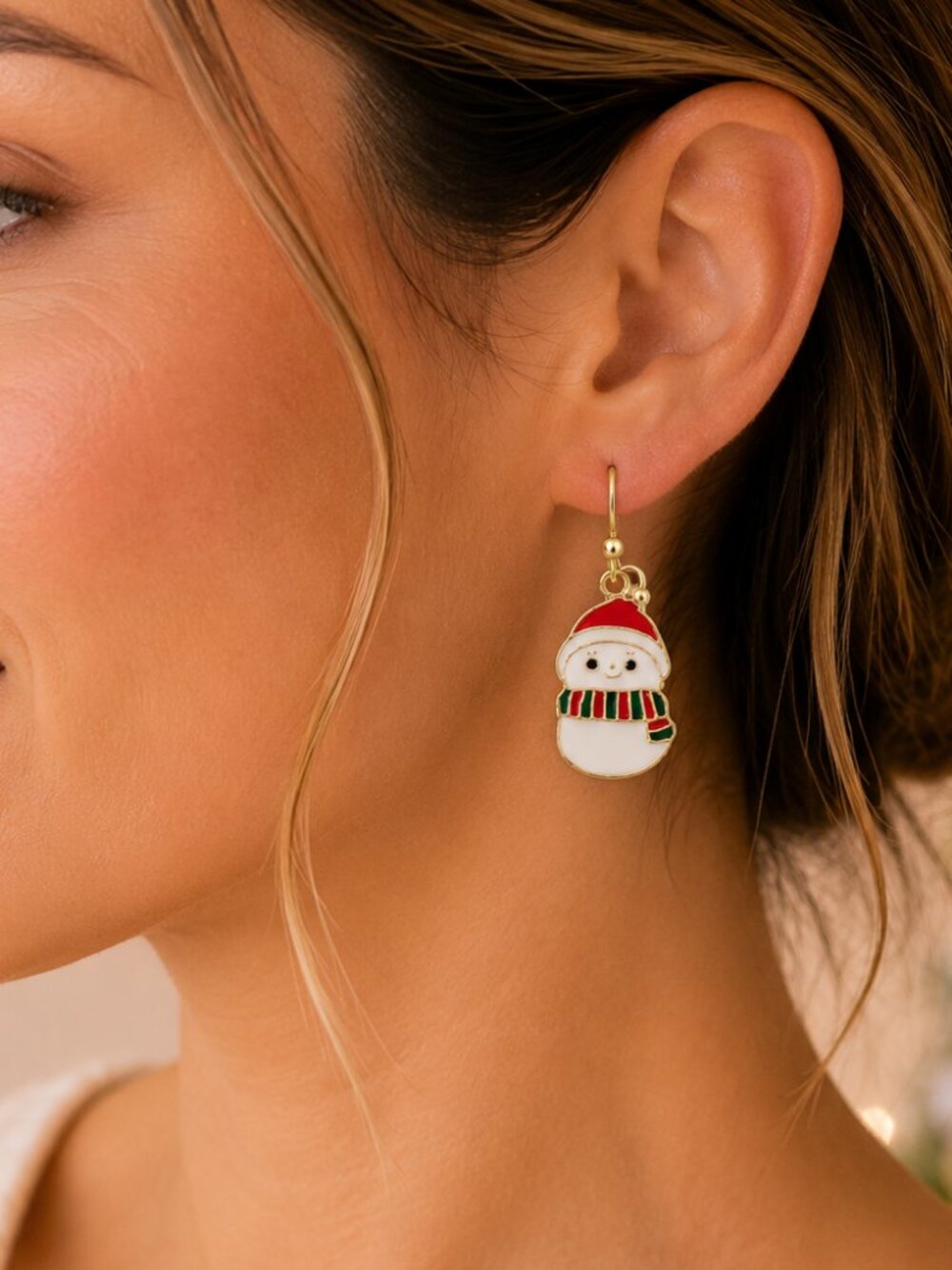 Snowman Christmas Dangle Earrings Enamel Holiday Winter Festive Jewelry - Picture 2 of 5